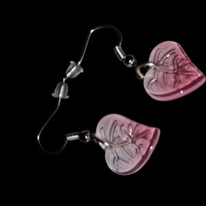 Pink and White Heart-Shaped Leaf Earrings